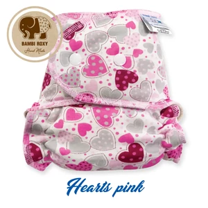 Bambi Roxy egyméretes bambusz mosható pelenka belső - rózsaszín szíves patentos(4-16 kg)