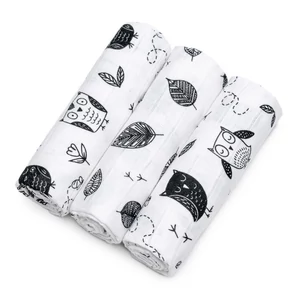 Mintás pamut tetra pelenka, textilpelenka 3 darabos csomag (baglyos)