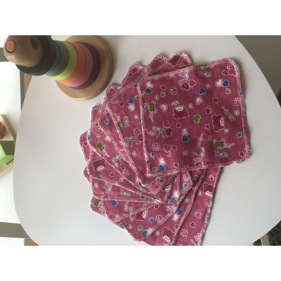 NORKA 100% pamut mosható törlőkendő csomag (10 darabos) - Rózsaszín állatos 